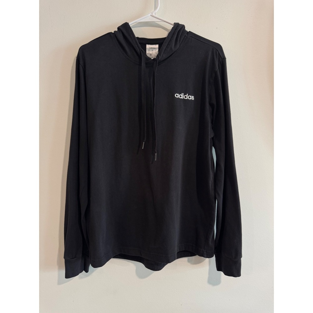 Adidas Essentials Long Sleeve Hooded Tee Mens Medium Black Embroidered Logo